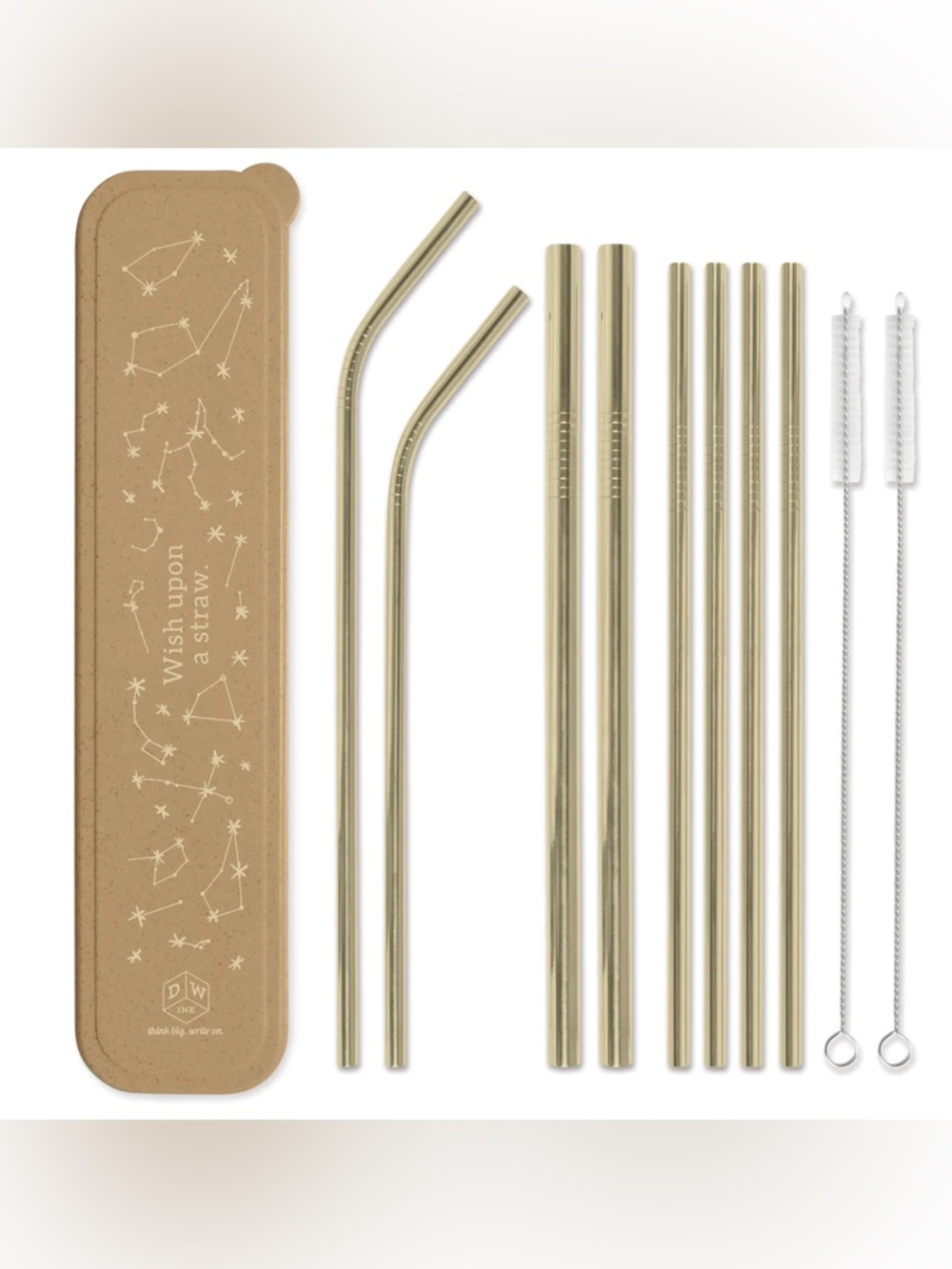 DesignWorks Ink Gold Stainless Steel Reusable Straw Set